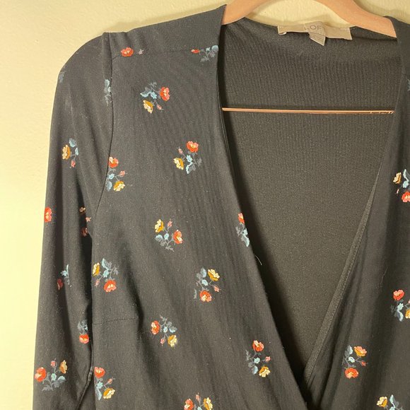 🔥 LOFT | Black Floral Soft Rayon Knit Wrap Dress Small - Picture 3 of 6